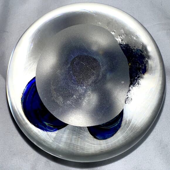 Art Glass Paperweight MCM Blue Brown Yellow Blown Large Controlled Bubbles - Picture 5 of 9